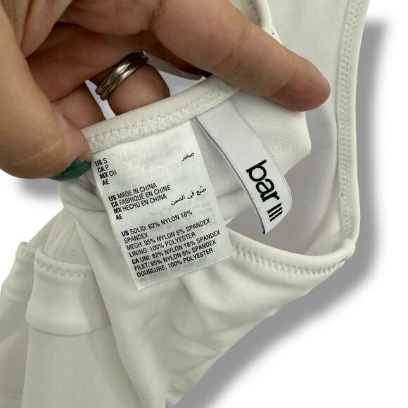 NEW Bar III White One Piece Swimsuit Size Small Cut Out Mesh One Shoulder Swim - Picture 6 of 7